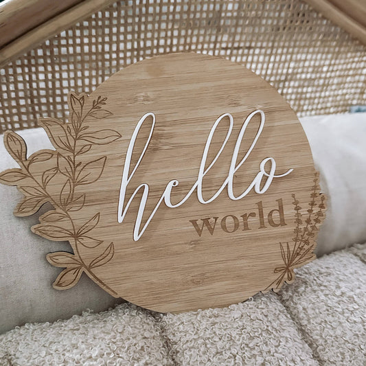 Hello World - 3D Birth Announcement Plaque