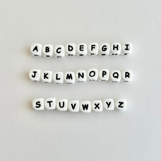 Alphabet Letter Silicone Beads - White