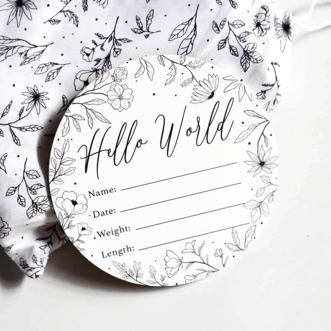 Birth Announcement Card- Hello World Calla Polka Dot