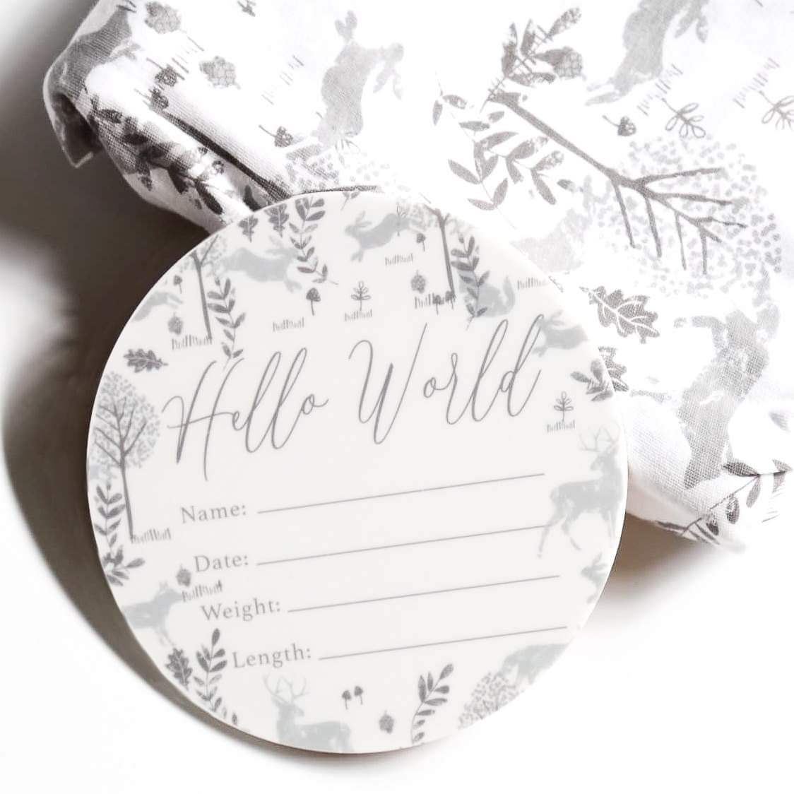 Birth Announcement Card- Hello World Woodlands Forest