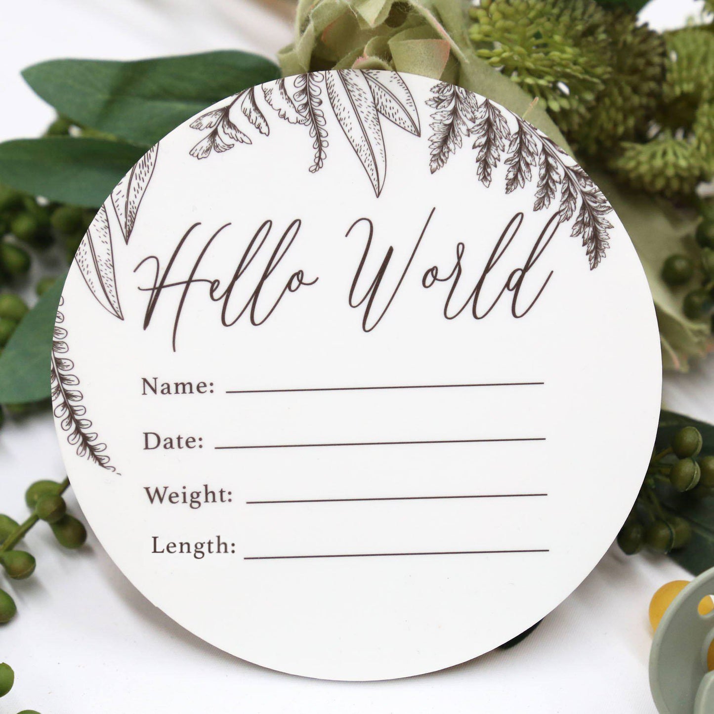 Birth Announcement Card- Hello World White Acrylic Printed